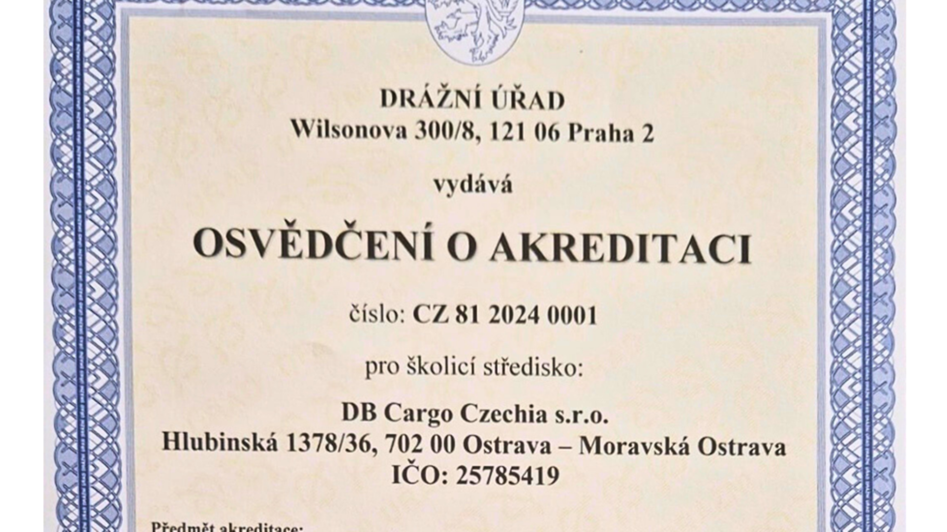 Certificate of accreditation